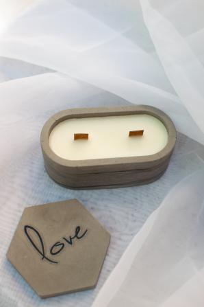 свеча в гипсовом стакане с 2 мя деревянными фителями 100мл