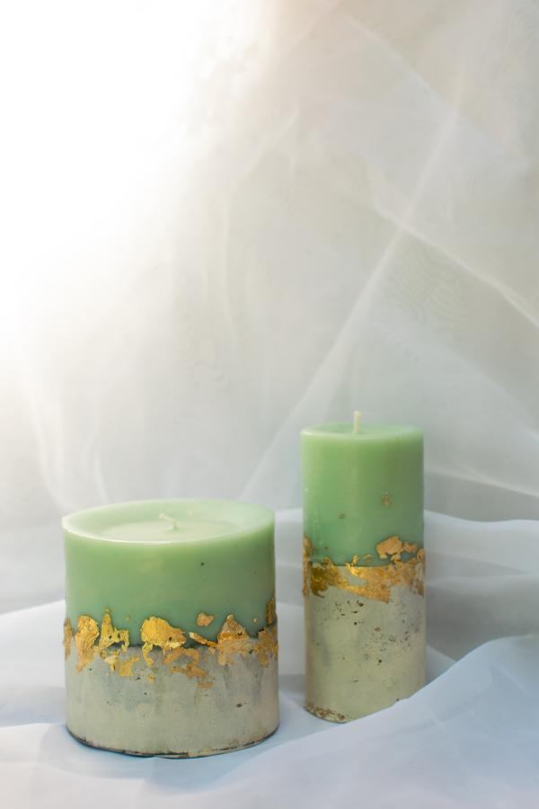 Свеча интерьерная на бетоне с золотом 350гр